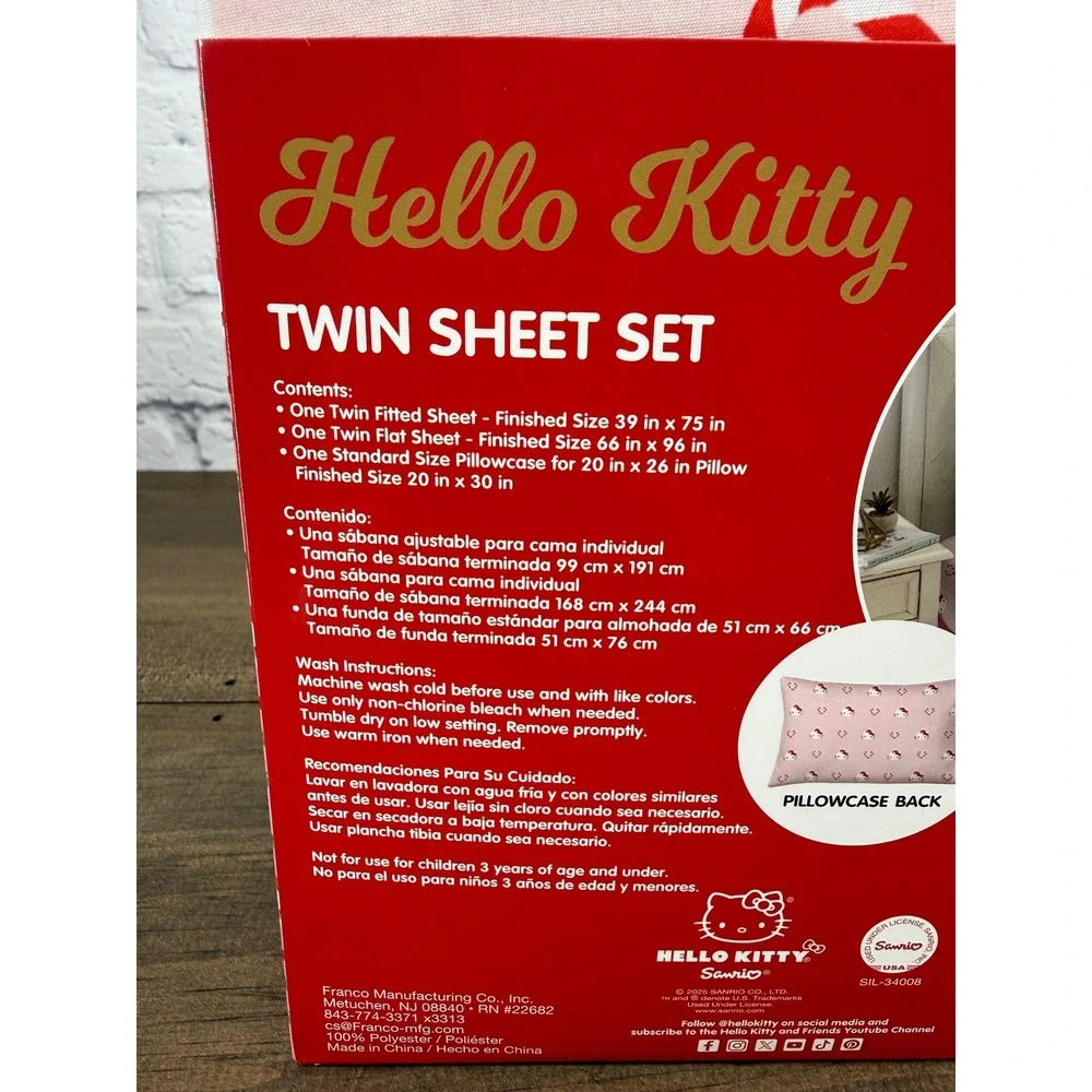 Hello Kitty Christmas Twin Sheet Set Pink Candy Cane Love 3 Piece Sanrio Bedding